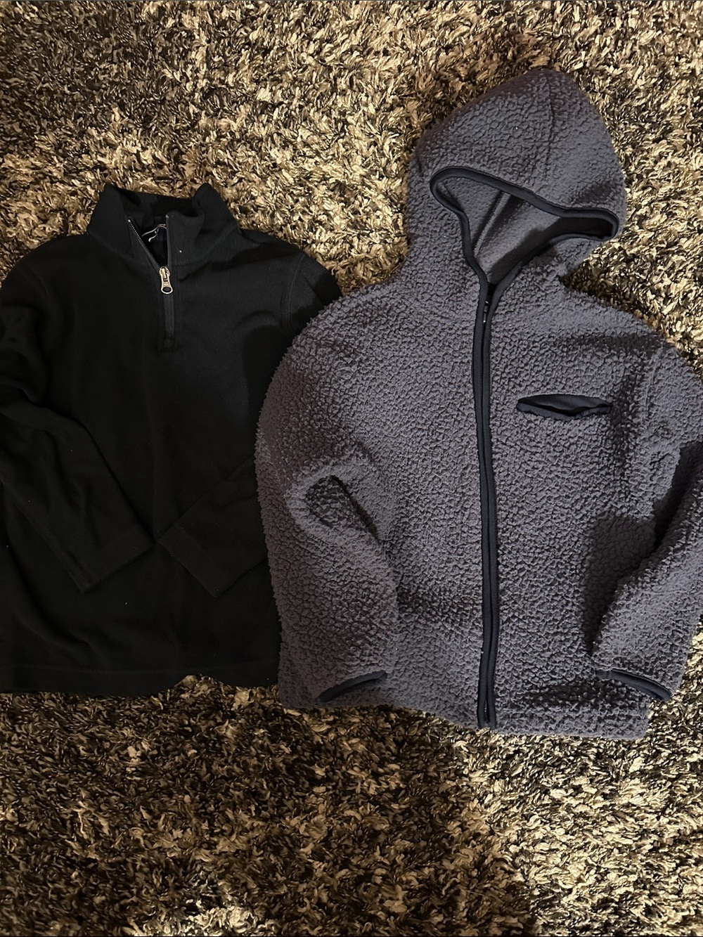 Kids navy Quarter-Zip Top and Gray Sherpa Jacket Set for school